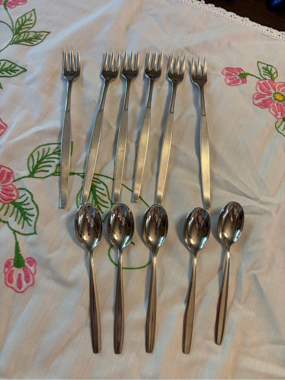 Oneida Community Vintage Frosted Cocktail Forks set of 6 with Cocktail Spoons